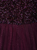 Wine Sequins Designed Net Gown with Pearl Cape Sleeves