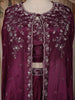 Wine Sequins Embroidered Design Crepe Silk Skirt Top with Cape Jacket