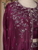 Wine Sequins Embroidered Design Crepe Silk Skirt Top with Cape Jacket