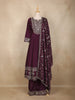 Wine Sequins and Thread Embroidered Georgette Palazzo Suit with Dupatta