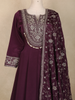 Wine Sequins and Thread Embroidered Georgette Palazzo Suit with Dupatta
