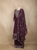 Wine Sequins and Thread Embroidered Georgette Palazzo Suit with Dupatta