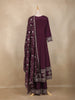 Wine Sequins and Thread Embroidered Georgette Palazzo Suit with Dupatta