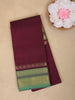 Wine Solid Design Cotton Saree With Contrast Green Zari Border