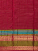 Wine Striped Woven Kanchipuram Silk Saree with Olive Gold Contrast Border