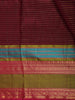 Wine Striped Woven Kanchipuram Silk Saree with Olive Gold Contrast Border