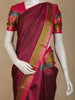Wine Striped Woven Kanchipuram Silk Saree with Olive Gold Contrast Border