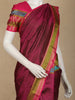 Wine Striped Woven Kanchipuram Silk Saree with Olive Gold Contrast Border