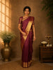 Wine Stripes Woven Pure Kanchipuram Silk Saree with Zari Border