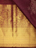 Wine Stripes Woven Pure Kanchipuram Silk Saree with Zari Border