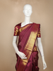 Wine Stripes Woven Pure Kanchipuram Silk Saree with Zari Border