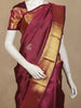 Wine Stripes Woven Pure Kanchipuram Silk Saree with Zari Border