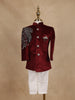 Wine Velvet Indo-Western Kids Sherwani With Beads Embellished Shoulder