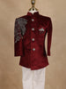 Wine Velvet Indo-Western Kids Sherwani With Beads Embellished Shoulder