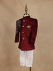 Wine Velvet Indo-Western Kids Sherwani With Beads Embellished Shoulder