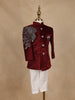 Wine Velvet Indo-Western Kids Sherwani With Beads Embellished Shoulder