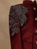 Wine Velvet Indo-Western Kids Sherwani With Beads Embellished Shoulder