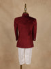 Wine Velvet Indo-Western Kids Sherwani With Beads Embellished Shoulder