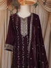 Wine Zari Embroidered Design Tissue Straight Cut Salwar Suit