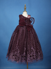 Wine 3D Butterfly Applique One-Shoulder Kids Net Gown - Diadem