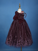 Wine 3D Butterfly Applique One-Shoulder Kids Net Gown - Diadem