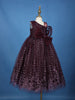 Wine 3D Butterfly Applique One-Shoulder Kids Net Gown - Diadem