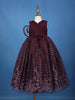 Wine 3D Butterfly Applique One-Shoulder Kids Net Gown - Diadem