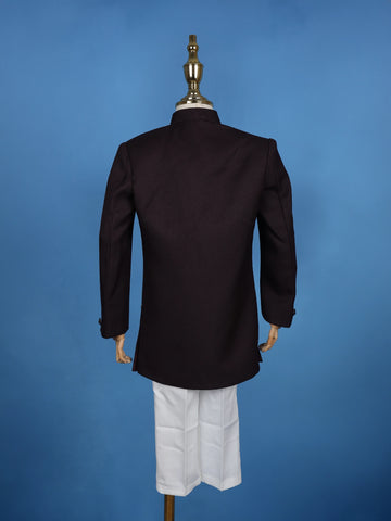 Wine Eagle Design Embroidered Polyester Sherwani and Pant Set - Diadem