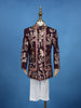 Wine Embroidery Worked Cotton Sherwani and Pant Set - Diadem