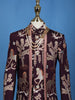 Wine Embroidery Worked Cotton Sherwani and Pant Set - Diadem