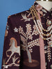 Wine Embroidery Worked Cotton Sherwani and Pant Set - Diadem