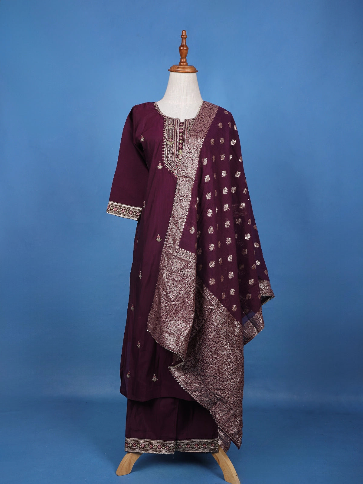 Wine Floral Embroidered Georgette Salwar Suit - Diadem