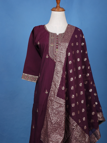 Wine Floral Embroidered Georgette Salwar Suit - Diadem