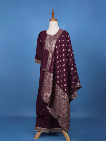 Wine Floral Embroidered Georgette Salwar Suit - Diadem