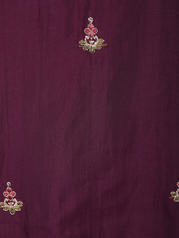 Wine Floral Embroidered Georgette Salwar Suit - Diadem