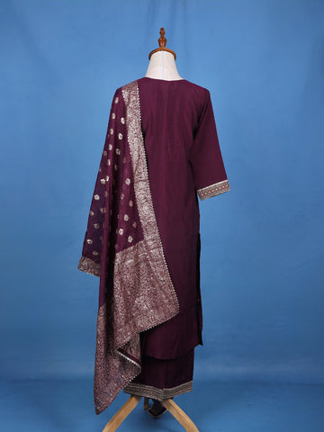 Wine Floral Embroidered Georgette Salwar Suit - Diadem