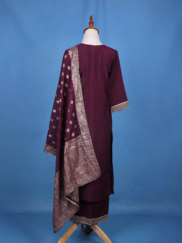 Wine Floral Embroidered Georgette Salwar Suit - Diadem