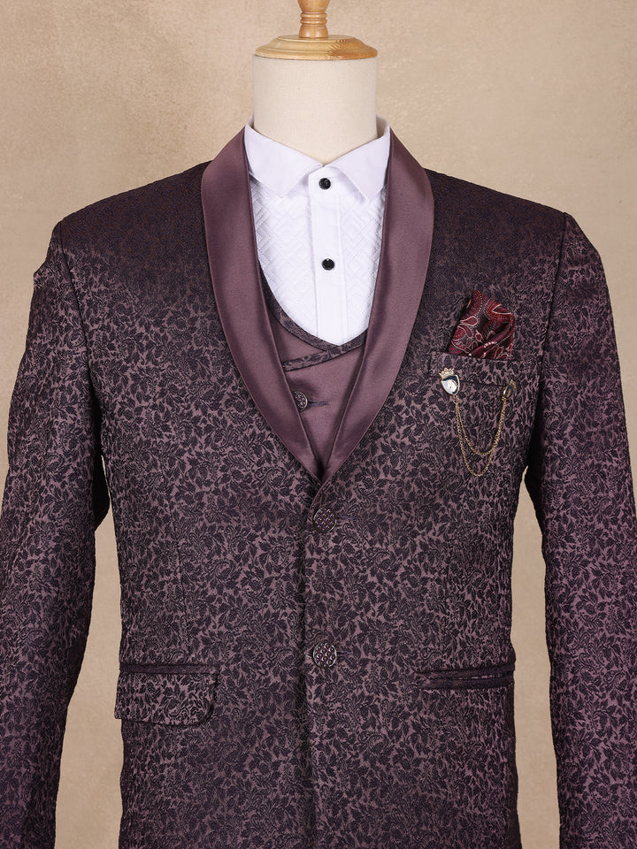 Wine Floral Designed Men's Suit for Reception - Diadem