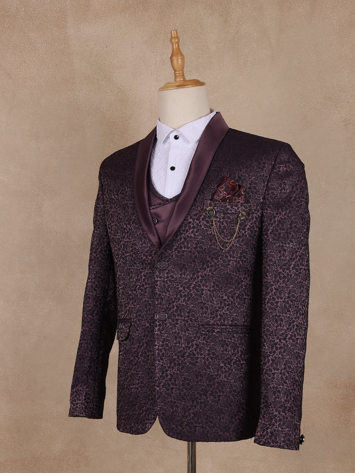 Wine Floral Designed Men's Suit for Reception - Diadem