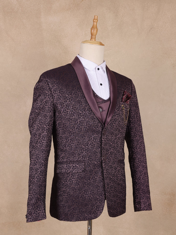 Wine Floral Designed Men's Suit for Reception - Diadem