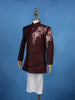 Wine Floral Embroidered Polyester Sherwani and Pant Set - Diadem