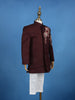 Wine Floral Embroidered Polyester Sherwani and Pant Set - Diadem