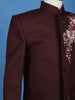 Wine Floral Embroidered Polyester Sherwani and Pant Set - Diadem