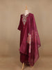 Wine Floral Embroidered Raw Silk Straight Cut Salwar Suit - Diadem