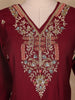 Wine Floral Embroidered Raw Silk Straight Cut Salwar Suit - Diadem