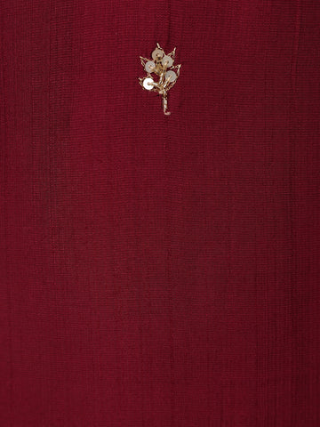 Wine Floral Embroidered Raw Silk Straight Cut Salwar Suit - Diadem