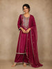 Wine Floral Embroidered Silk Cotton Palazzo Suit with Dupatta