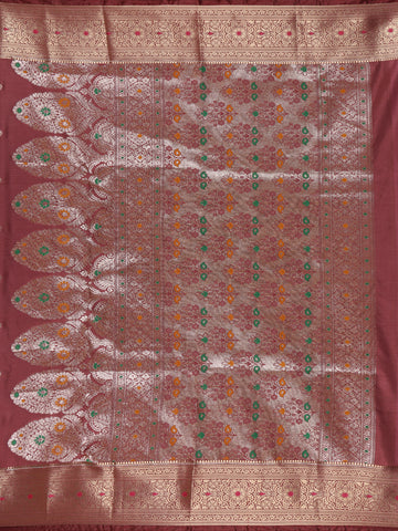 Wine Maroon Floral Butta Woven Pure Kanchipuram Silk Saree - Diadem