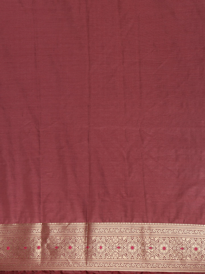 Wine Maroon Floral Butta Woven Pure Kanchipuram Silk Saree - Diadem