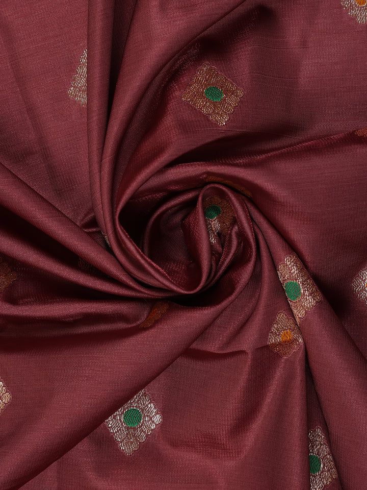 Wine Maroon Floral Butta Woven Pure Kanchipuram Silk Saree - Diadem